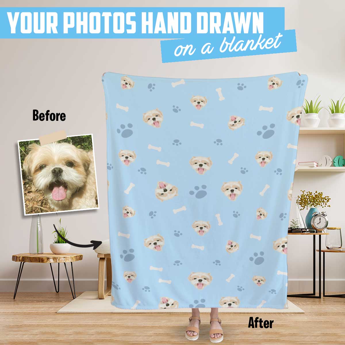 Custom dog face blanket sale